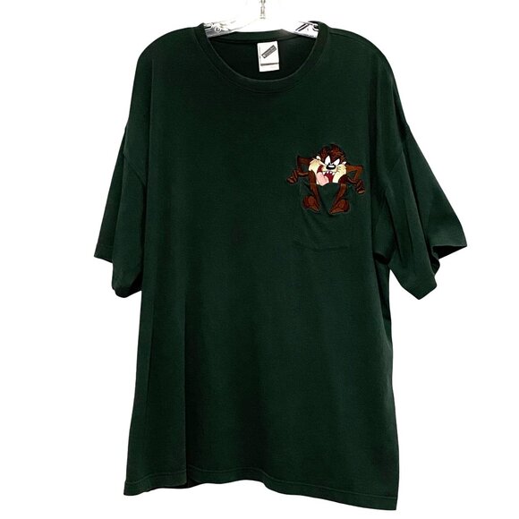 Vintage Y2K Warner Bros Taz Men's T-Shirt XXL Green Tasmanian Devil Pop Culture - Picture 2 of 5